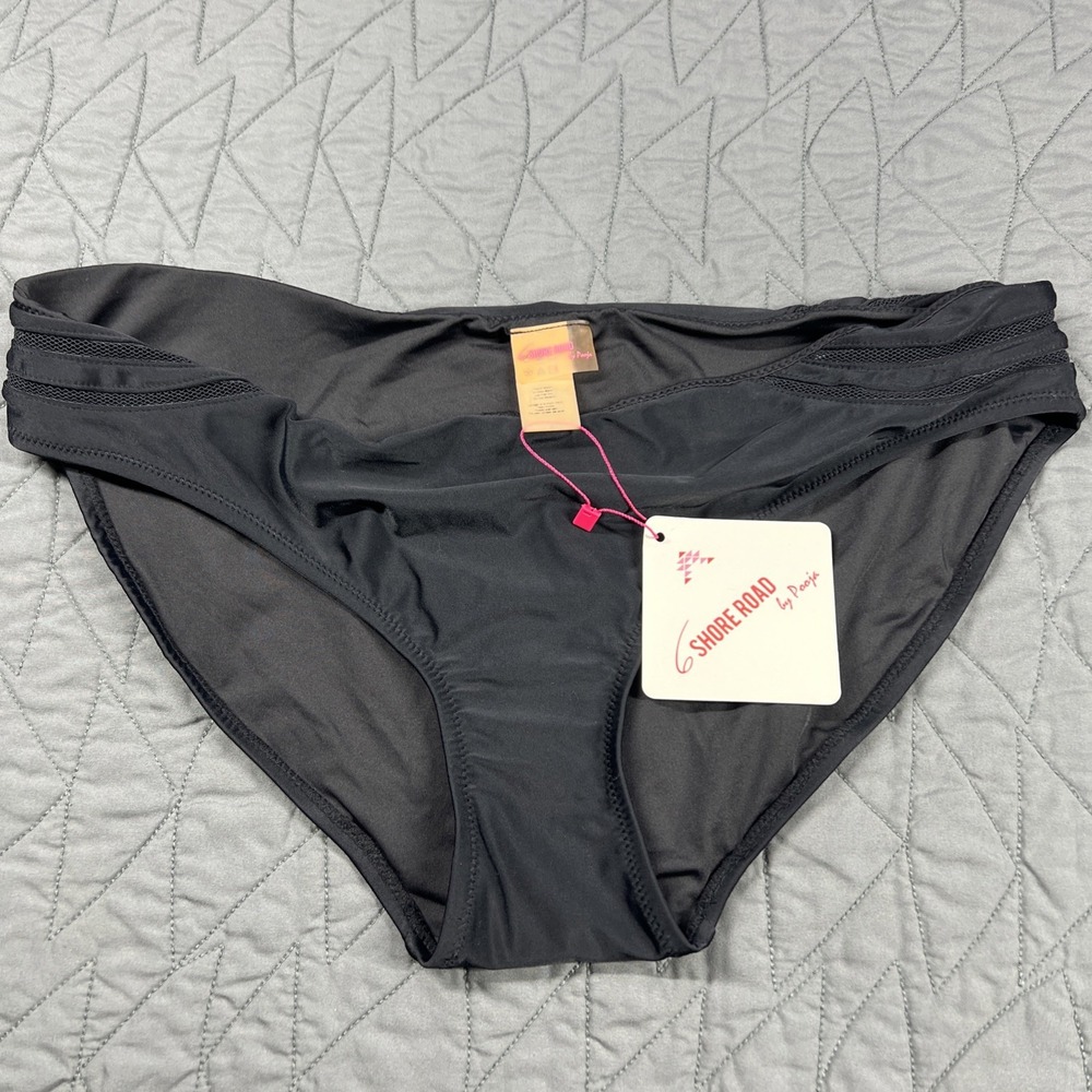 6 Shore Road by Pooja Women's Mesh Accent Bikini Bottom Black‎ Size L